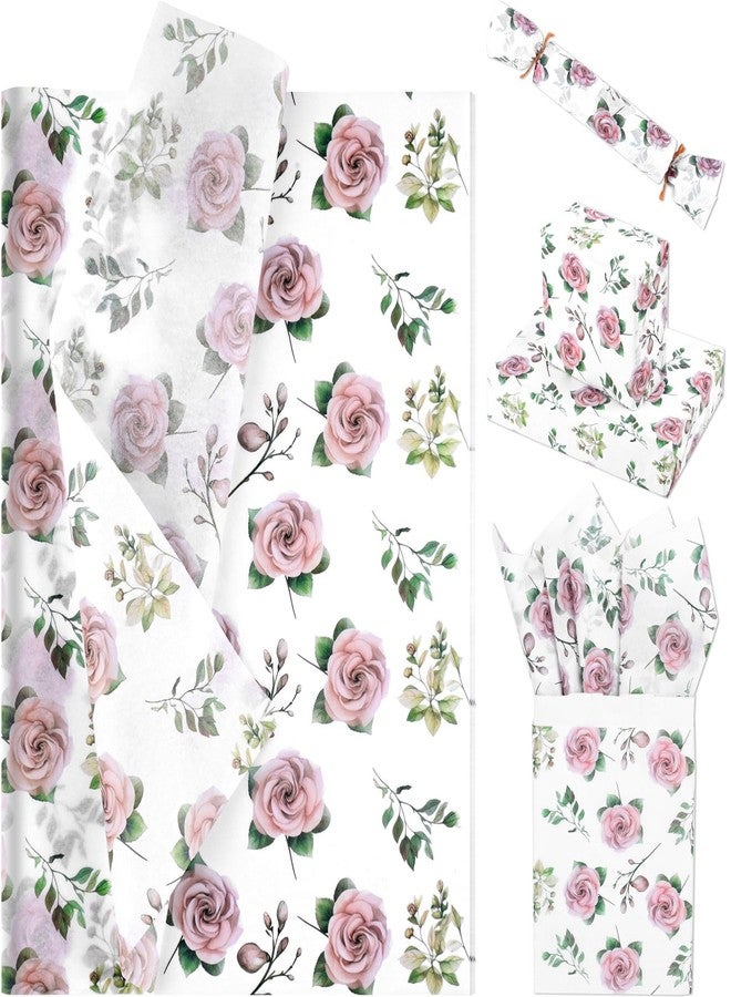 Bolsome 100 Sheets 20 * 14 Inches Pink Rose Floral Tissue Paper for Gift Bags Vintage Spring Flowers Patterned Tissue Paper for Gift Wrapping for Wedding Valentine's Day Anniversary DIY Craft - Image 1